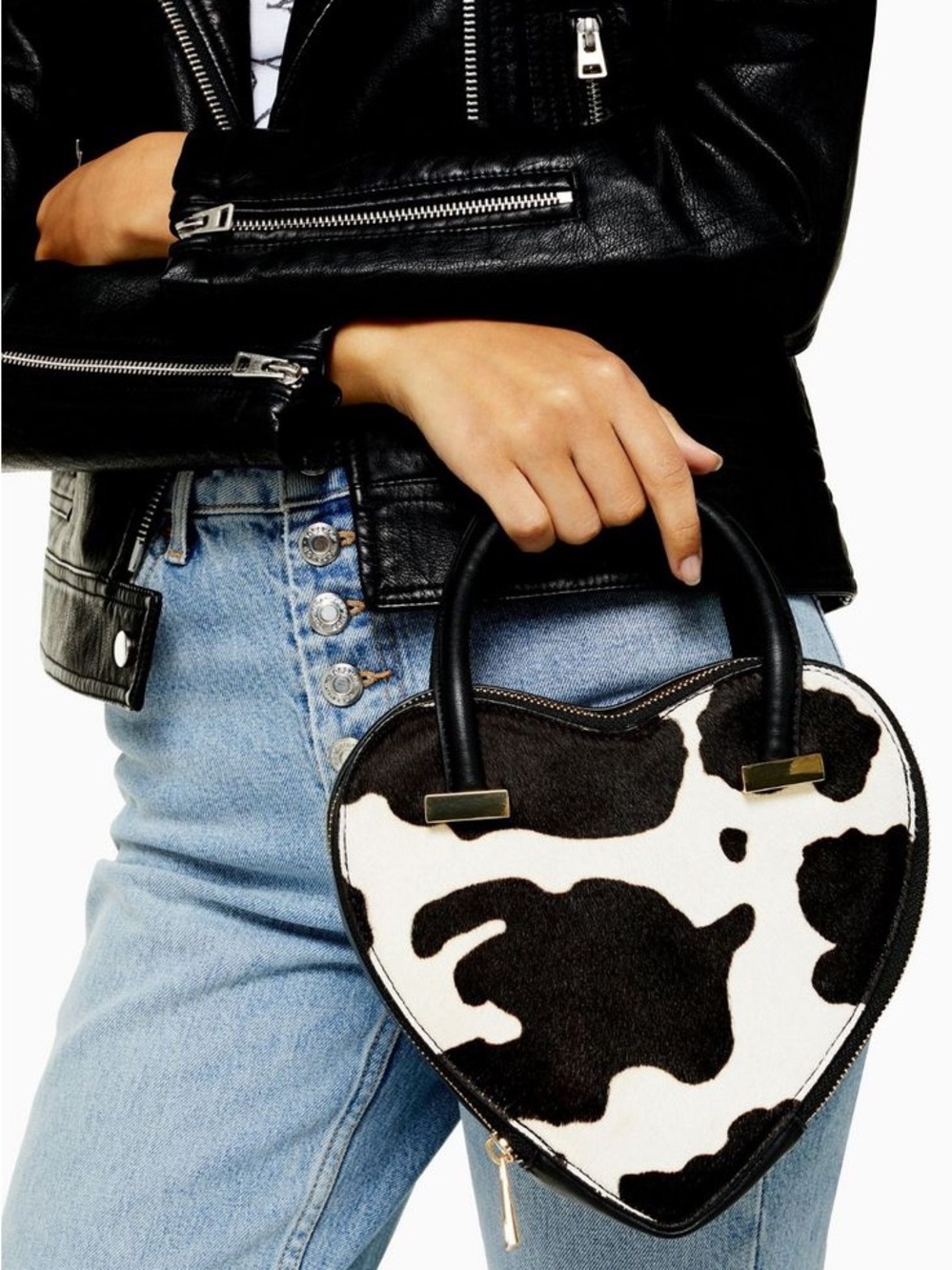 NWT Topshop Heart-Shaped Cow Print Mini Bag Top Handle Satchel Purse western